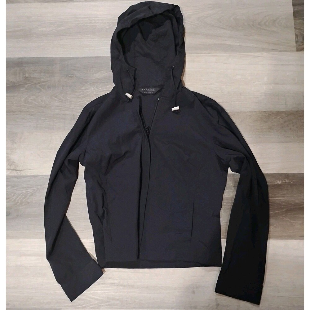 Express Stretch Vintage 90s Y2K Black Jacket Women Size Small Full Zip Hood